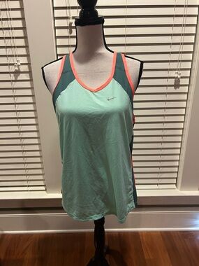Nike Mint Green Dri-Fit Athletic Tank Top with Coral/orange Trim